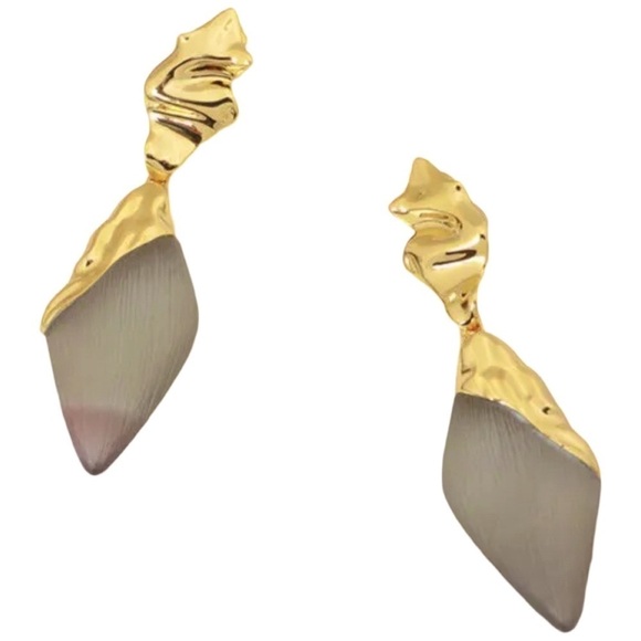 ALEXIS BITTAR • Crumpled Cap Grey Lucite Drop Earrings - Picture 4 of 5